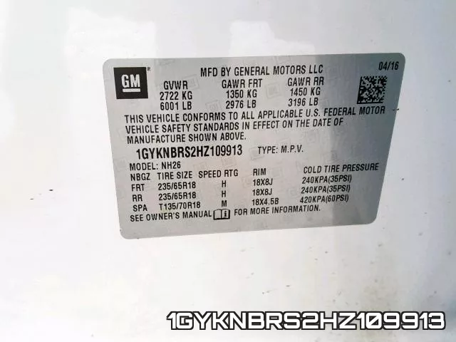 1GYKNBRS2HZ109913 фото 2