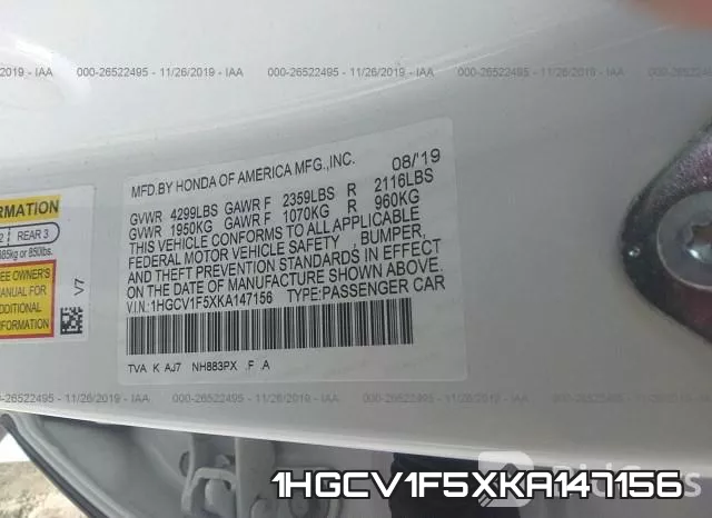 1HGCV1F5XKA147156 фото 9