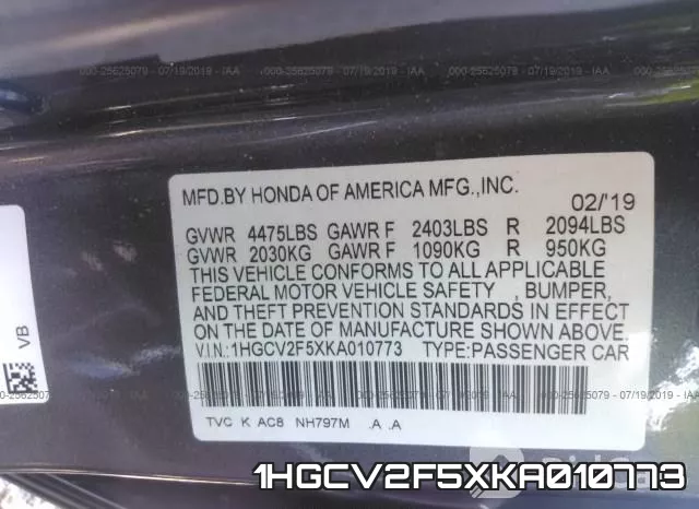 1HGCV2F5XKA010773 фото 7