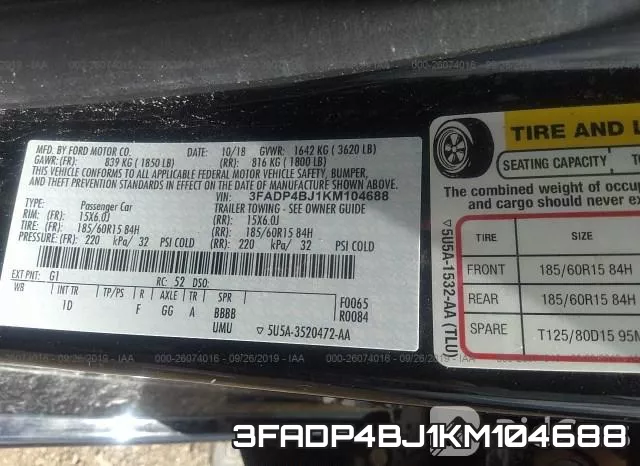 3FADP4BJ1KM104688 фото 10