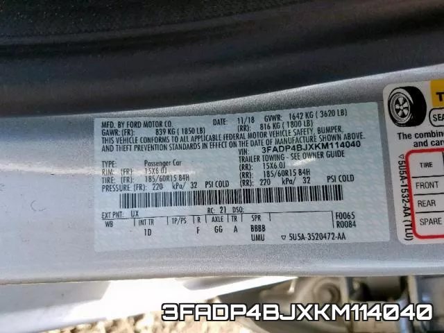 3FADP4BJXKM114040 фото 2
