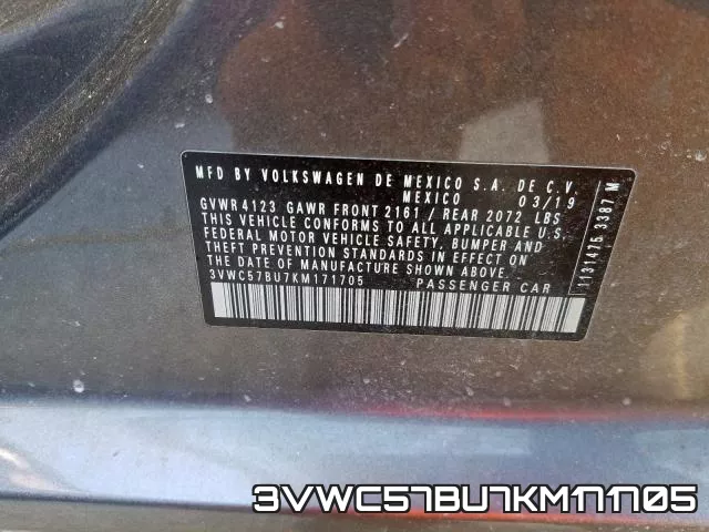 3VWC57BU7KM171705 фото 2