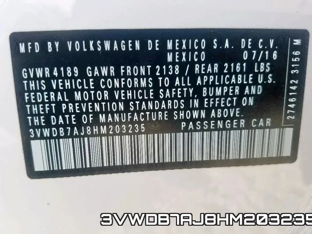 3VWDB7AJ8HM203235 фото 2