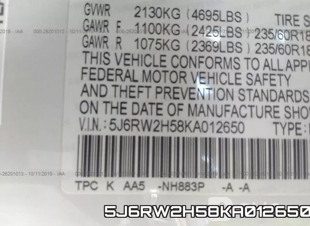 5J6RW2H58KA012650 фото 8