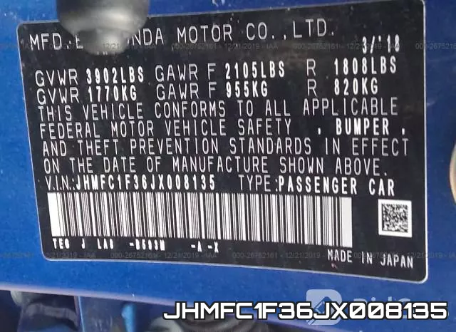 JHMFC1F36JX008135 фото 8