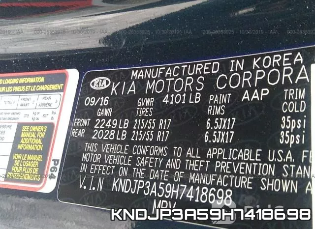 KNDJP3A59H7418698 фото 9