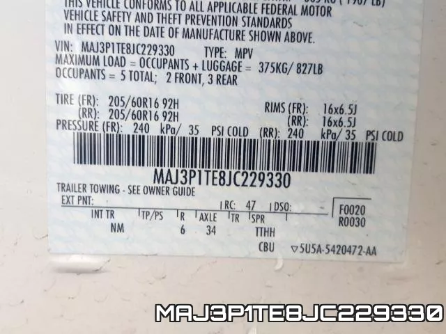 MAJ3P1TE8JC229330 фото 2