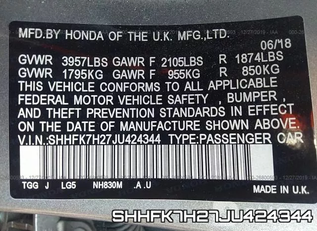 SHHFK7H27JU424344 фото 9