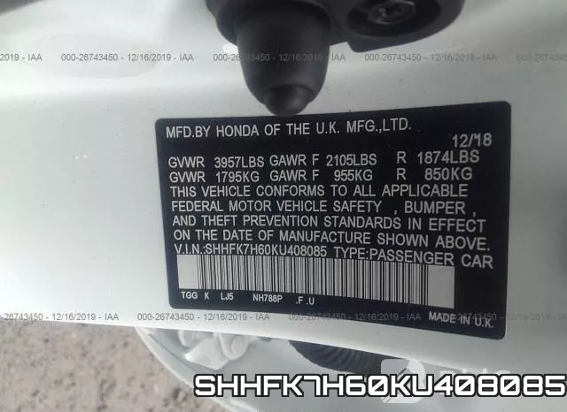SHHFK7H60KU408085 фото 10