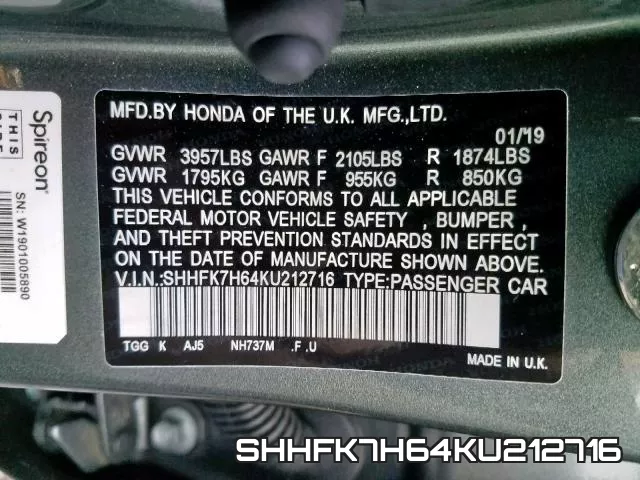 SHHFK7H64KU212716 фото 2