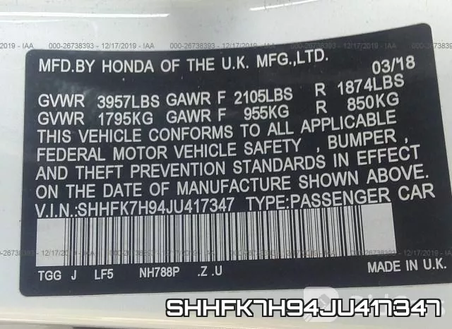 SHHFK7H94JU417347 фото 10