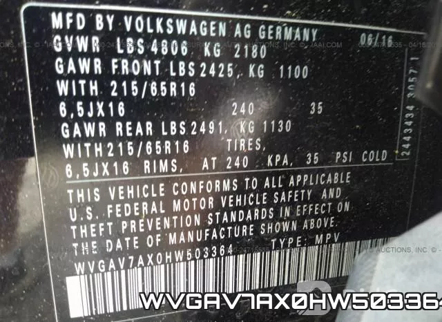 WVGAV7AX0HW503364 фото 9