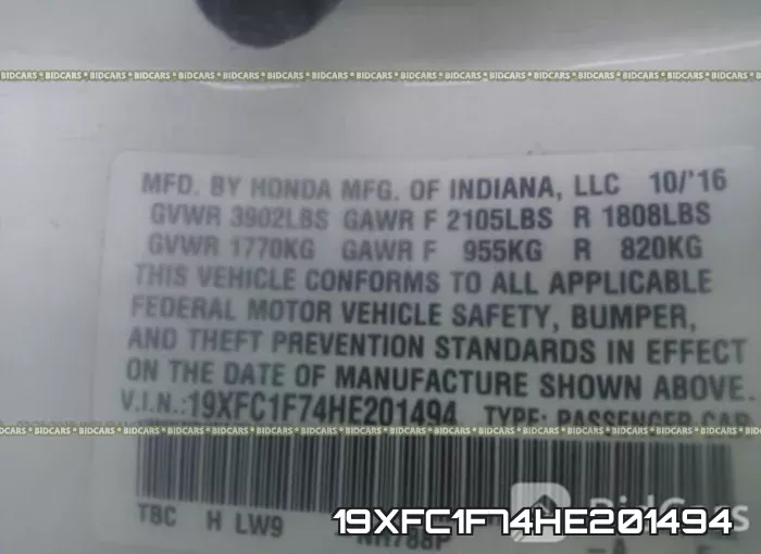 19XFC1F74HE201494 фото 10