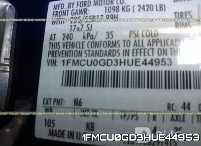 1FMCU0GD3HUE44953 фото 10