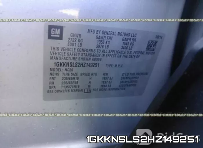 1GKKNSLS2HZ149251 фото 10
