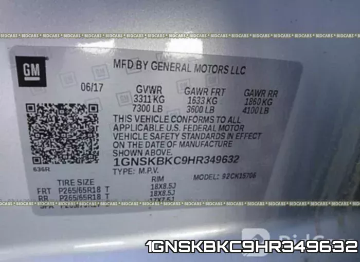 1GNSKBKC9HR349632 фото 10