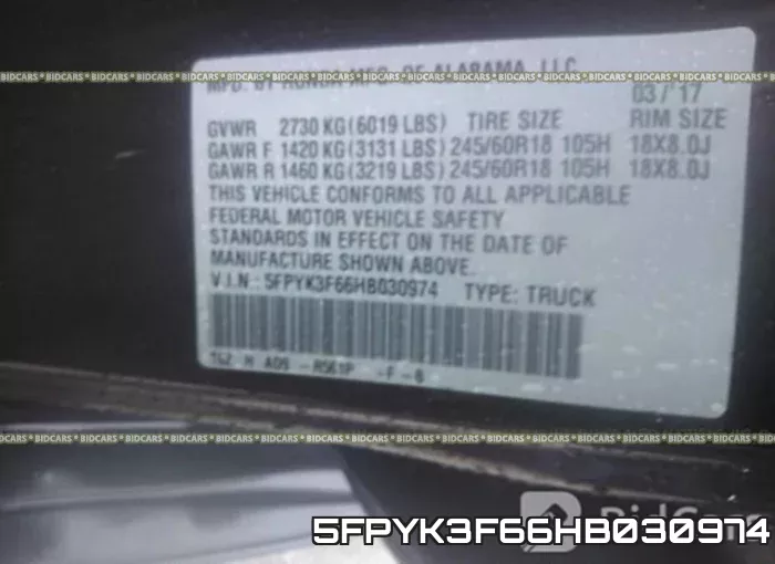 5FPYK3F66HB030974 фото 10