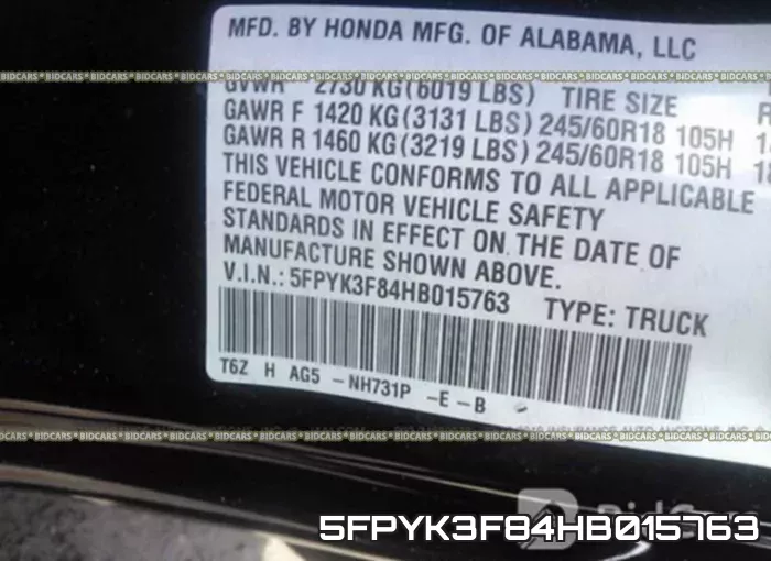 5FPYK3F84HB015763 фото 10