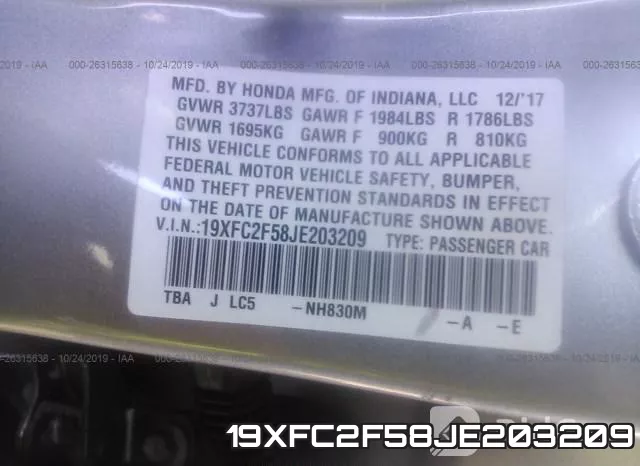 19XFC2F58JE203209 фото 9