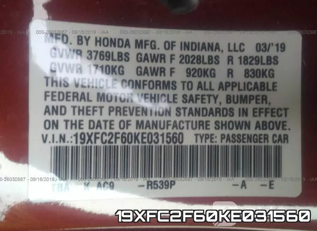 19XFC2F60KE031560 фото 10