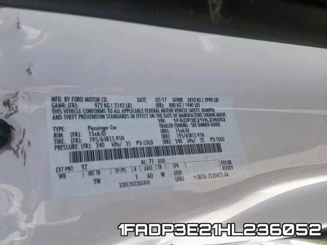 1FADP3E21HL236052 фото 2