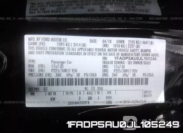 1FADP5AU0JL105249 фото 9
