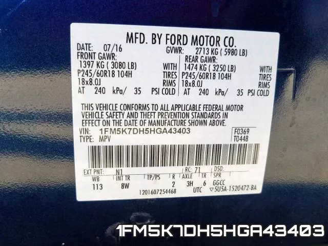 1FM5K7DH5HGA43403 фото 2