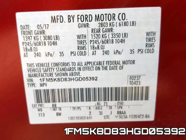 1FM5K8D83HGD05392 фото 2
