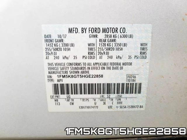 1FM5K8GT5HGE22858 фото 2