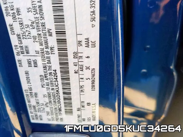 1FMCU0GD5KUC34264 фото 2