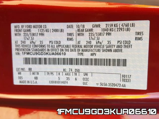 1FMCU9GD3KUA06610 фото 2