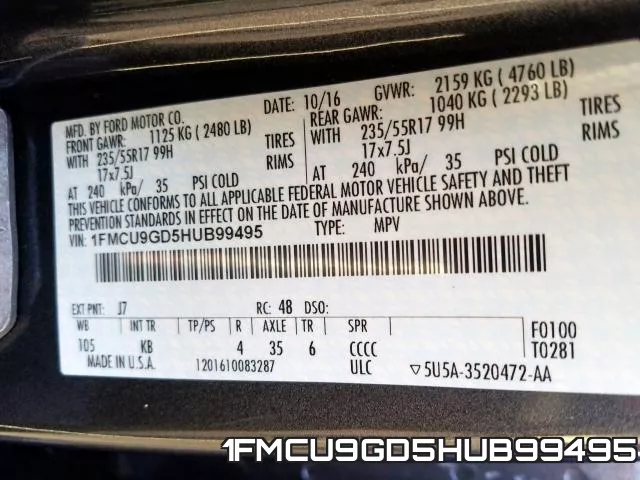 1FMCU9GD5HUB99495 фото 2