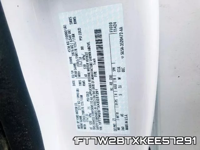 1FT7W2BTXKEE57291 фото 2