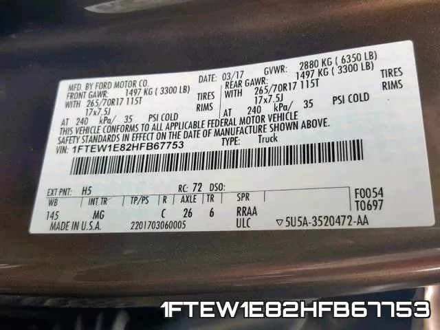 1FTEW1E82HFB67753 фото 2