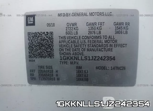 1GKKNLLS1JZ242354 фото 9