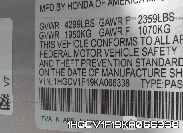 1HGCV1F19KA066338 фото 10