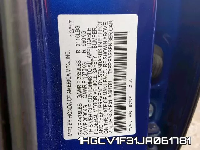 1HGCV1F31JA061781 фото 2