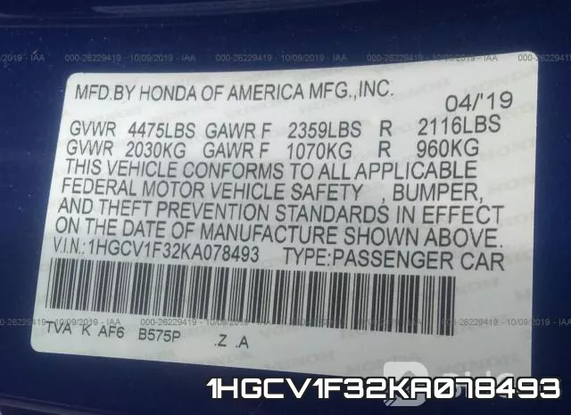 1HGCV1F32KA078493 фото 9