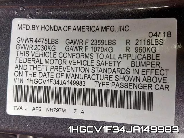 1HGCV1F34JA149983 фото 2