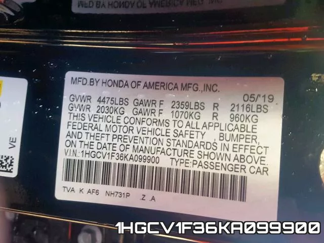 1HGCV1F36KA099900 фото 2