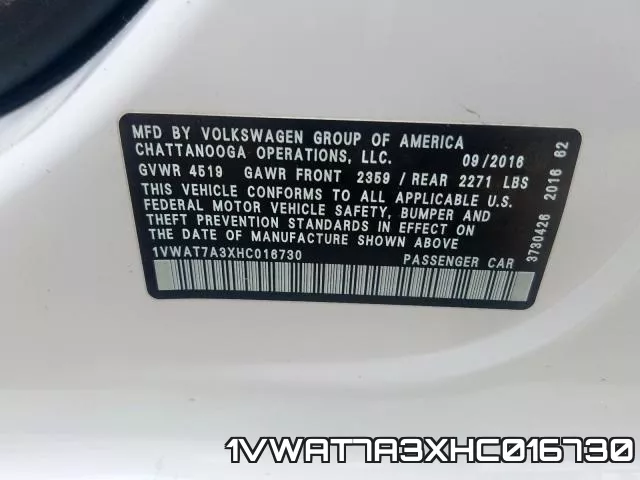 1VWAT7A3XHC016730 фото 2