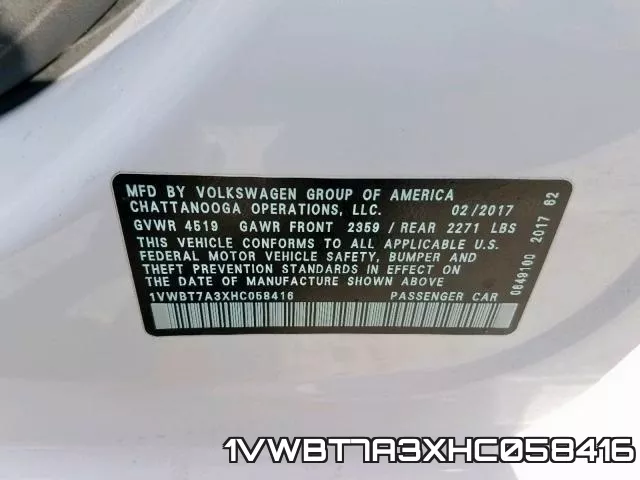 1VWBT7A3XHC058416 фото 2
