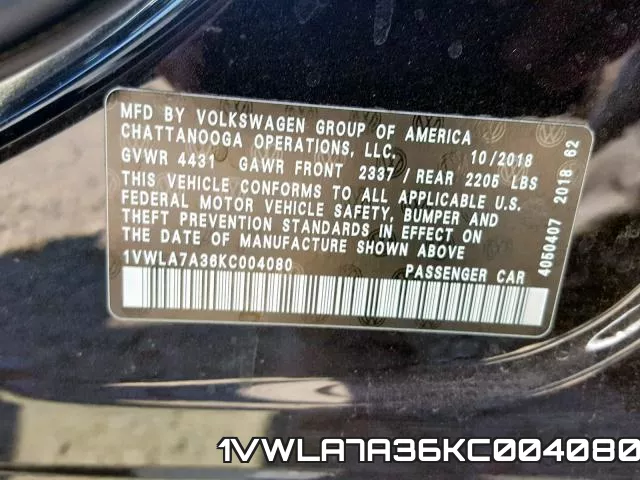 1VWLA7A36KC004080 фото 2
