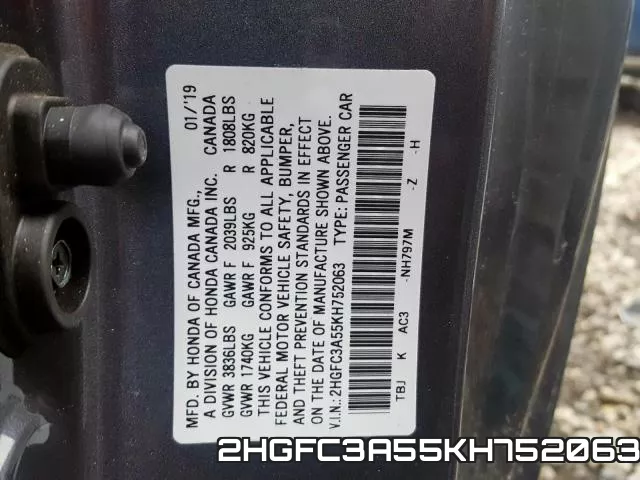 2HGFC3A55KH752063 фото 2