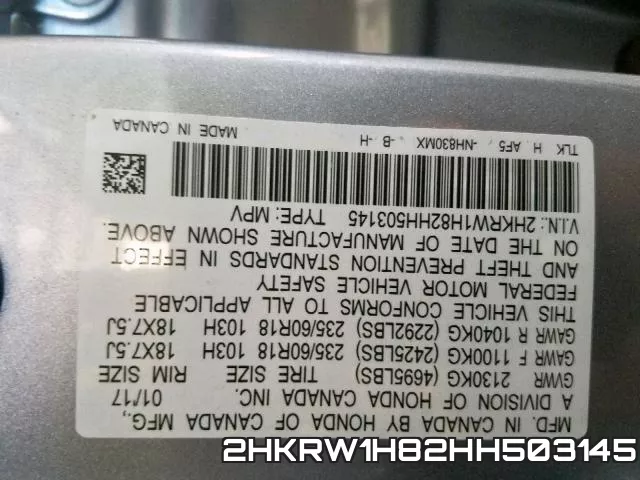 2HKRW1H82HH503145 фото 2