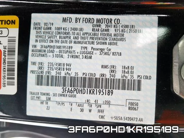 3FA6P0HD1KR195189 фото 2