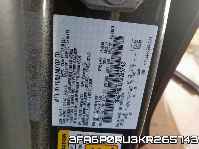 3FA6P0RU3KR265743 фото 2