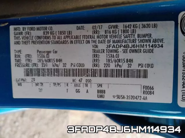 3FADP4BJ6HM114934 фото 2