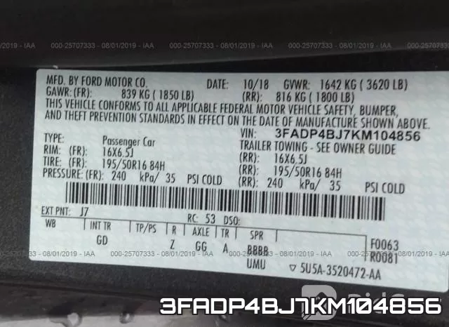 3FADP4BJ7KM104856 фото 9