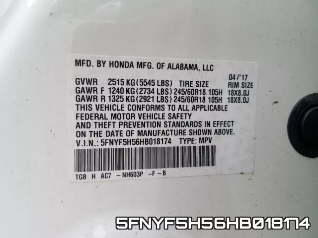 5FNYF5H56HB018174 фото 2